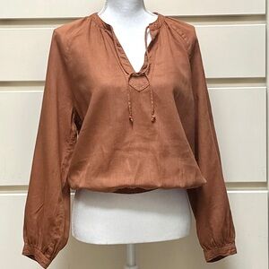 Cloth & Stone Long Sleeve Peasant Top Brown S